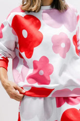 Flower Round Neck Long Sleeve Top and Pants Lounge Set OutfitFlow